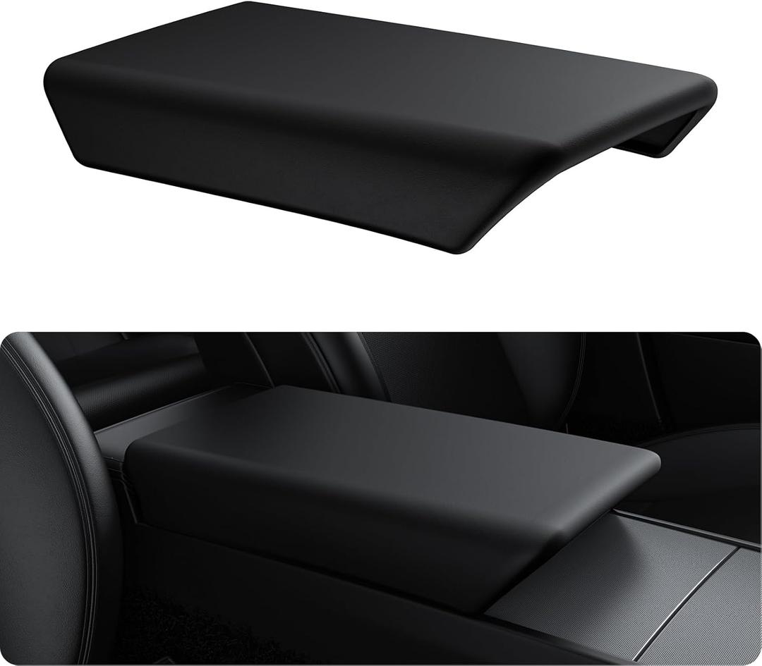 BASENOR Center Console Armrest Cover for 2025 2026 Tesla Model Y Juniper Tesla Model 3 Highland Non-Slip TPU [No Logo] Pet Scratch Resistant Accessories Black (Standard/Premium/Performance)