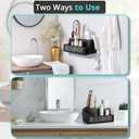 Bivvclaz Hair Tool Organizer, Wooden Hair Dryer Holder Countertop, Wall Mount Hot Tools Organizer for Hair Styling Accessories, Bathroom Supplies Vanity Caddy for Curling Wand, Blow Dryer, Black