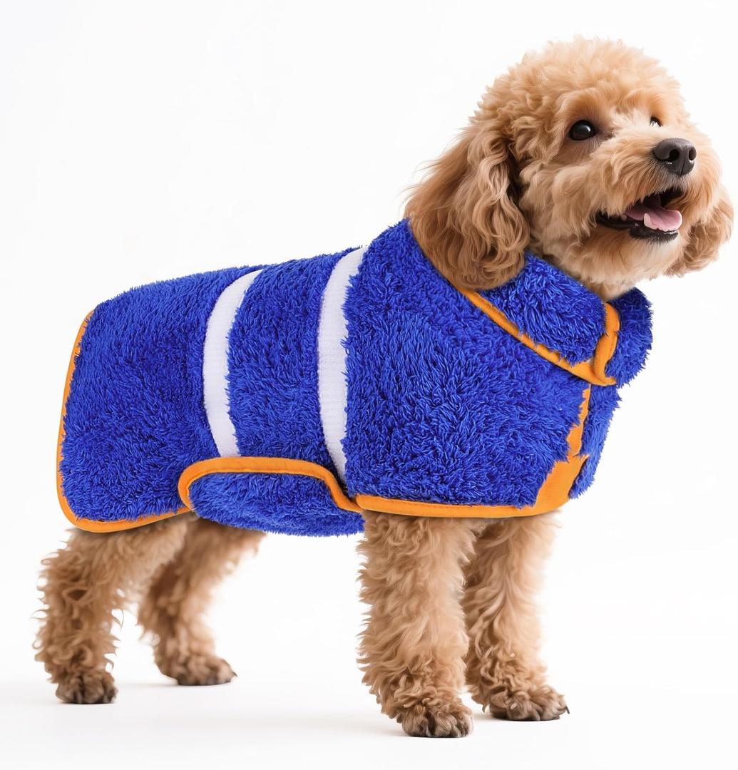 Bienbee Dog Bathrobe, Quick Drying Super Absorbent Pet Robes for Small Medium Large Dogs, Drying Coat for After Bath & Swim, Warm & Cozy Dogs Towels, Dog Puppy Bath Supplies, Dark Blue Small