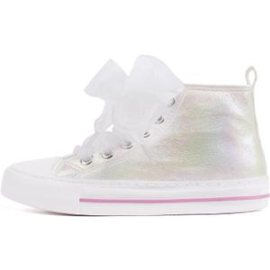 HugRain Toddler Girls Kids Sparkle Fashion Outdoor Walking Sneakers (2 Big Kid, High Top White)