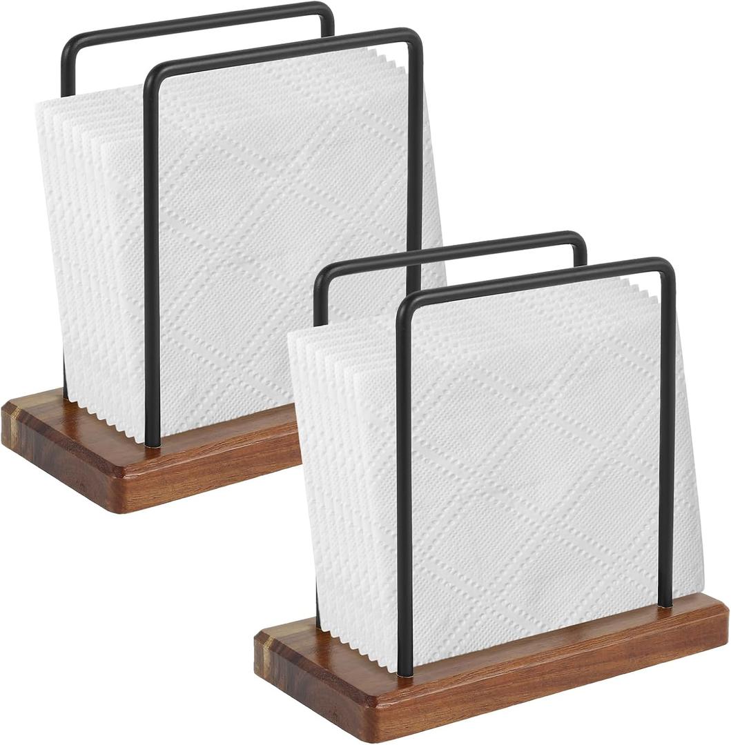 2PCS Napkin Holder for Table, Paper Towel Holder With Iron Wooden Standing Napkin Dispenser for Kitchen Dining s Paper Mail Bills Suitable for Dining Room, Restaurant (2)