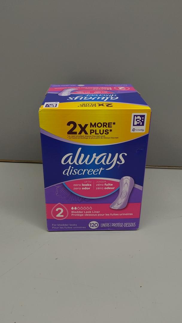 Always Discreet Incontinence Panty Liners for Bladder Leaks, Size 2, Very Light Absorbency, 120 Count