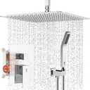 SR SUN RISE 16 Inches Polished Chrome Shower Faucet System Bathroom Luxury Rain Mixer Shower Faucet Set Ceiling Mounted Rainfall Shower Head Set (Contain Shower Faucet Rough-In Valve Body and Trim)