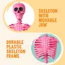 JOYIN 5 FT Halloween Skeleton Life Size, Stayable Posable Pink Skeleton Decor, Full Body Movable Joints Giant Skeletons for Halloween Decoration, Spooky Scary Graveyard Party, Haunted House Prop