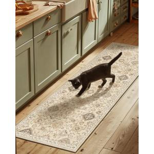 Machine Washable Hallway Runner Rug: 2'6"x8' Kitchen Rugs Stain Resistant Non Slip Low Pile Soft Carpet Runners for Hallways Indoor Entryway Kitchen Beside Bedroom Bathroom Farmhouse