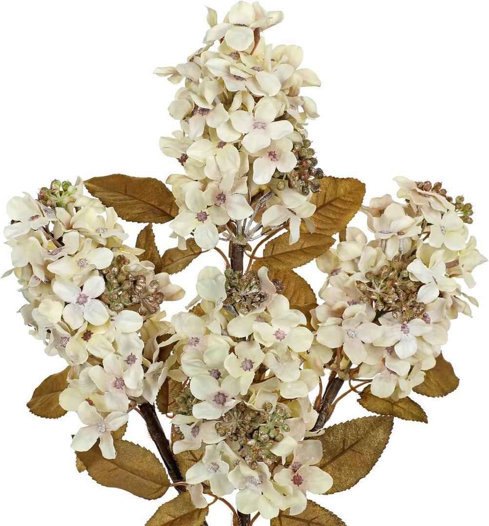 Fake Fall Flowers Artificial Silk Dried Hydrangea with Seed Artificial Fall Flowers Dried Florals Bouquet Autumn Decorations for Office and Home (4 PCS) (Cream White)