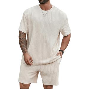 RoseSeek Men's Big and Tall 2 Piece Summer Outfits Textured Drop Shoulder T Shirt and Short Sets Tracksuit, 4XL
