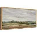 SHENIFY 20x40in Extra Large Vintage Framed Wall Art White Clouds Over Vast Grassland Landscape Painting Retro Meadow Scenery Farmhouse Bedroom Above of Bed Living Room Decor - Natural Framed