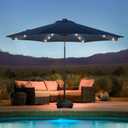 wikiwiki 11FT Solar Led Patio Umbrella with Base, Sturdy Outdoor Market Umbrella for Deck, Pool, Garden w/Tilt, Crank, 32 LED Lights, Navy Blue