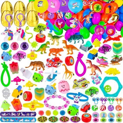 100 Pack Prefilled Easter Eggs with Assorted Toys Inside 6 Surprise Golden Eggs, 100 Plastic Easter Eggs Fillers with Fidget Toys, Easter Basket Stuffers Easter Hunt Party Favors for Kids Boys Girls