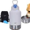 GiNT 37oz Insulated Stainless Steel Dog & Human Water Bottle, All-in-1 Travel Dispenser with Detachable Bowls & Carrying Case, Leak-Proof Pet Canteen for Walking, Hiking, Camping, Car (White)