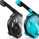 Greatever G2 Snorkeling Gear for Adults 2PCS, Full Face Snorkel Mask with Dry Top Snorkel,Anti-Leak & Anti-Fog Snorkel Mask Adult,Foldable Snorkeling Mask with Camera Mount mesh Bag (Small-Medium, Black + Green)