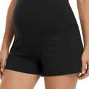 Women's Maternity Workout Shorts with Liner | Lightweight Breathable, Over Belly Fit, Built-in Brief Liner, Summer Maternity Running Athletic Shorts (Black, L)