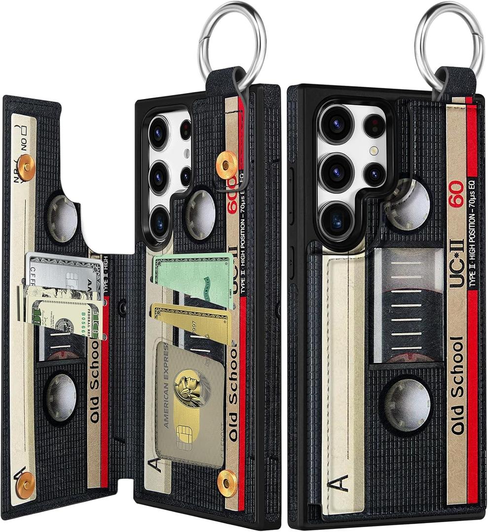 Shorogyt for Samsung Galaxy S24 Ultra Wallet Case with Card Holder - Designer Cassette Tape Pattern Kickstand Magnetic Clasp Back Flip Folio Leather Phone Cases for S24 Ultra for Women Men Girls