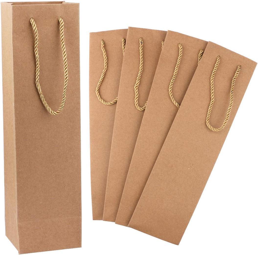 Sdootjewelry 50 Pack Kraft Wine Bag - Brown Heavy Duty Paper Gift Bags With Handles for Wedding, Party, Retail Bulk