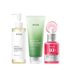 Anua 3-Step Glass Skin Beginner Kit | Oil Cleanser and Face Wash with Facial Serum, Double Cleansing Daily Routine with Niacinamide, Korean Skincare
