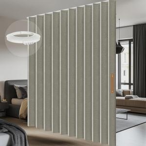 AJAZZ 100% Blackout Accordion Room Divider Curtains - with Flexible Ceiling Track Total Privacy Sound Proof Curtains Suitable for Bedroom Patio Sliding Door(Grey, W100 x L96, 1 Pack)