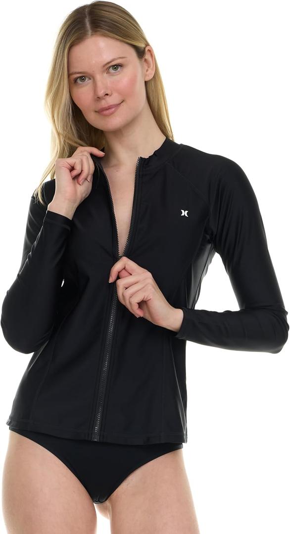 Hurley Rash Guard for Women Full Zip, Zip Up Long Sleeve Swim Shirts for Women, Surfing Top UPF 50+ SPF Sun & UV Protection (Small, Black) Hurley Rash Guard for Women Full Zip, Zip Up Long Sleeve Swim Shirts for Women, Surfing Top UPF 50+ SPF Sun & UV Protection (Small, Black)