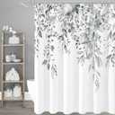 Gibelle Long Shower Curtain 72 x 78, Grey Floral Shower Curtain for Bathroom, Watercolor Plant Eucalyptus Leaves Fabric Shower Curtain Set