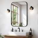 Matte Black Mirror, 16"x24" Rectangle Bathroom Mirror, Metal Frame Rectangle Corner Vanity Mirror, Wall Mounted Mirror for Modern, Living Room, Bedroom, Horizontal Or Vertical