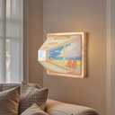 Naked Eye 3D Wall Sconce, USB Rechargeable Wall Mounted Light, Decor Night Three Color Adjustable, Indoor Wireless Lights for Bedroom Living Room Offices (Seafront)