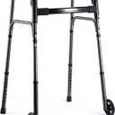 Careboda Lightweight Folding Walker with 5" Wheels, Portable Medical Walker with Adjustable Height and Trigger Release for Seniors and Adults, Aluminum Frame Supports up to 300 lbs, Charcoal Grey