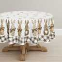 Horaldaily Easter Tablecloth 7070 Inch Round, Spring Carrots Bunny Washable Table Cover for Party Picnic Dinner Decor (Brown)
