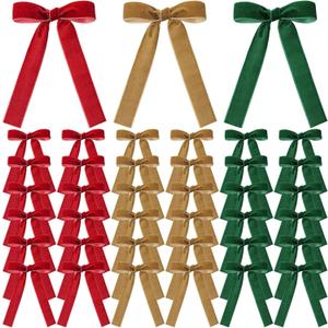 36 Pieces Valentine's Day Velvet Bow Valentine Ribbon Wreath Bow Bulk Romantic Crafts Gift Pretied Set for Garland Home Decor Wedding Outdoor Indoor Decor(Dark Green, Wine Red, Brown,1'' Wide)
