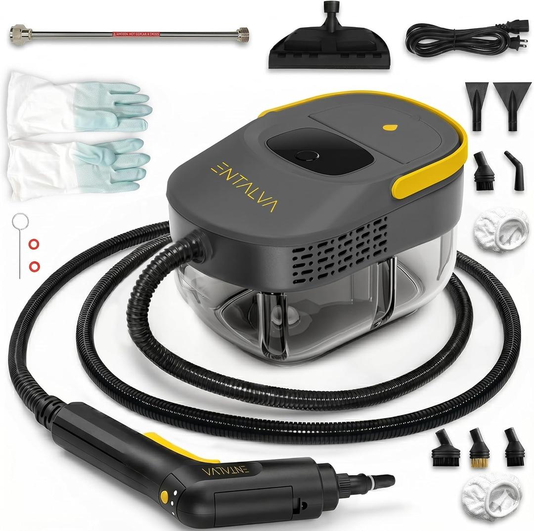 Steam Cleaner for Home, 1.69QT Visible Tank Portable Steamer with 15 Accessories, Chemical-Free 3-Level Touch Control Cleaning for Grout, Tile, Car Detailing