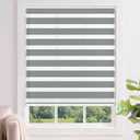 LazBlinds No Tools No Drill Cordless Zebra Blinds for Windows, Dual Layer Light Control for Day and Night, Light Filtering Privacy Roller Blinds and Shades for Home, 44" W x 72" H, Grey