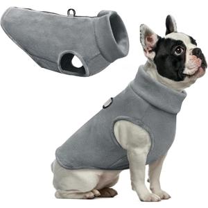Idepet Dog Fleece Vest Sweater Zip Up Warm Pullover Dogs Jacket with D-Ring Leash Winter Cold Weater Coat Pet Sweatershirt Clothes Hoodie for Small Medium Dogs Boy Girl (Gray, S)