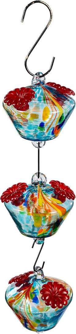 Evergreen Garden Set of 3 Art Glass Hanging Chained Hummingbird Bird Feeder - Fade and Weather Resistant Indoor/Outdoor Decoration for Homes, Yards and Gardens (Blue & Yellow), Pack Of 4