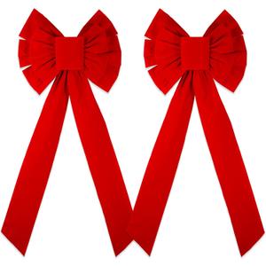 2Pcs Large Christmas Velvet Bows 35x 18 Inch Xmas Tree Decorative Large Velvet Bow Christmas Wreath Bow Holiday Ornaments for Home Indoor Outdoor Front Door Fence Stairs Railing Decorations (Red)
