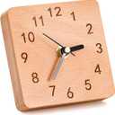 Wooden Table Clock on Stand, Decorative Battery Operated Desk and Shelf Clock, Silent Non-Ticking Desktop Clock for Office, Living Room or Bedroom Decor, Square Shape, Beech Wood