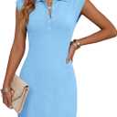 Saodimallsu Womens Summer Sleeveless Mini Dress Casual Polo Collared Button V Neck Knit Sweater Shirt Dresses (Blue)