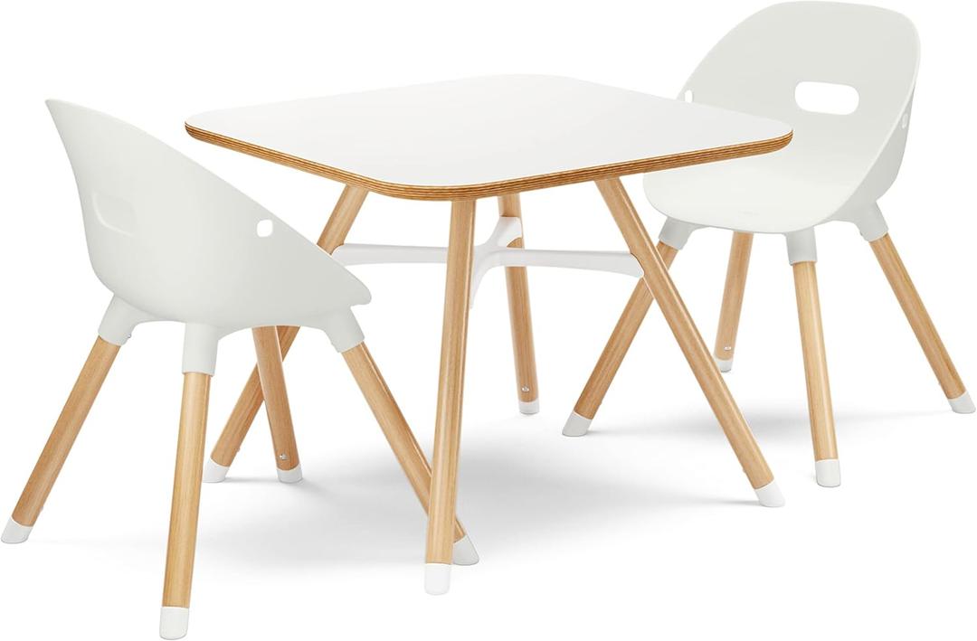 Lalo The Play Kit - Kids Table & Chairs Set with Sustainably Sourced Wood Table & 2 Non-Toxic Bucket Seat Chairs - Safe & Comfortable - Coconut/Coconut