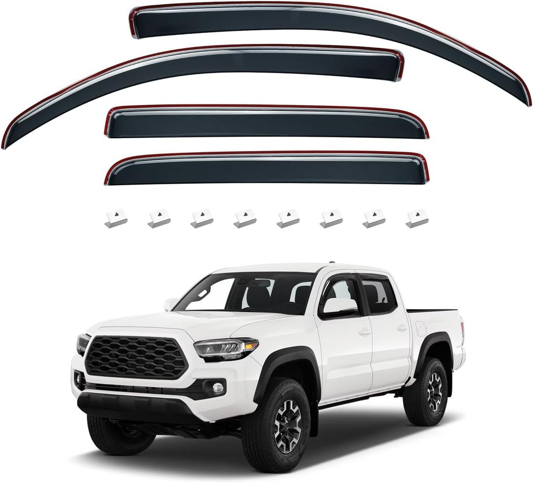JOYTUTUS in-Channel Rain Guards Compatible with 2016-2023 Tacoma Double Cab Window Vent Visor Window Deflectors Vent Shades Tacoma Accessories