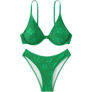 Women's Bathing Suit Floral Pattern Underwire Swimsuit Bikini Top (Medium)