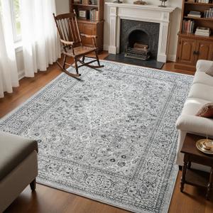 Goideal Washable Rug 3x5, Gray Area Rugs Non Slip, Indoor Low Pile Carpet with Rubber Backing for Living Room Kitchen Bathroom Entryway Office Bedroom (Grey)