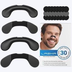 LAZKA Non-Magnetic Nasal Strips  Reusable Nose Dilator & Airflow Opener for Snoring Relief, Breathing Support & Congestion Help  Nose Vent Strip for Sleep or Sports  30-Day Starter Kit