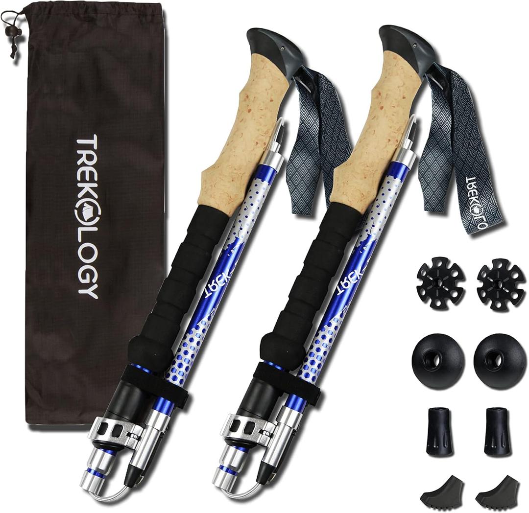 Trekology Trek-Z Collapsible Hiking & Trekking Poles - Balance Support for Seniors, Women, and Men, 2pc Per Set (100-120cm for Height: 411" to 5'10")