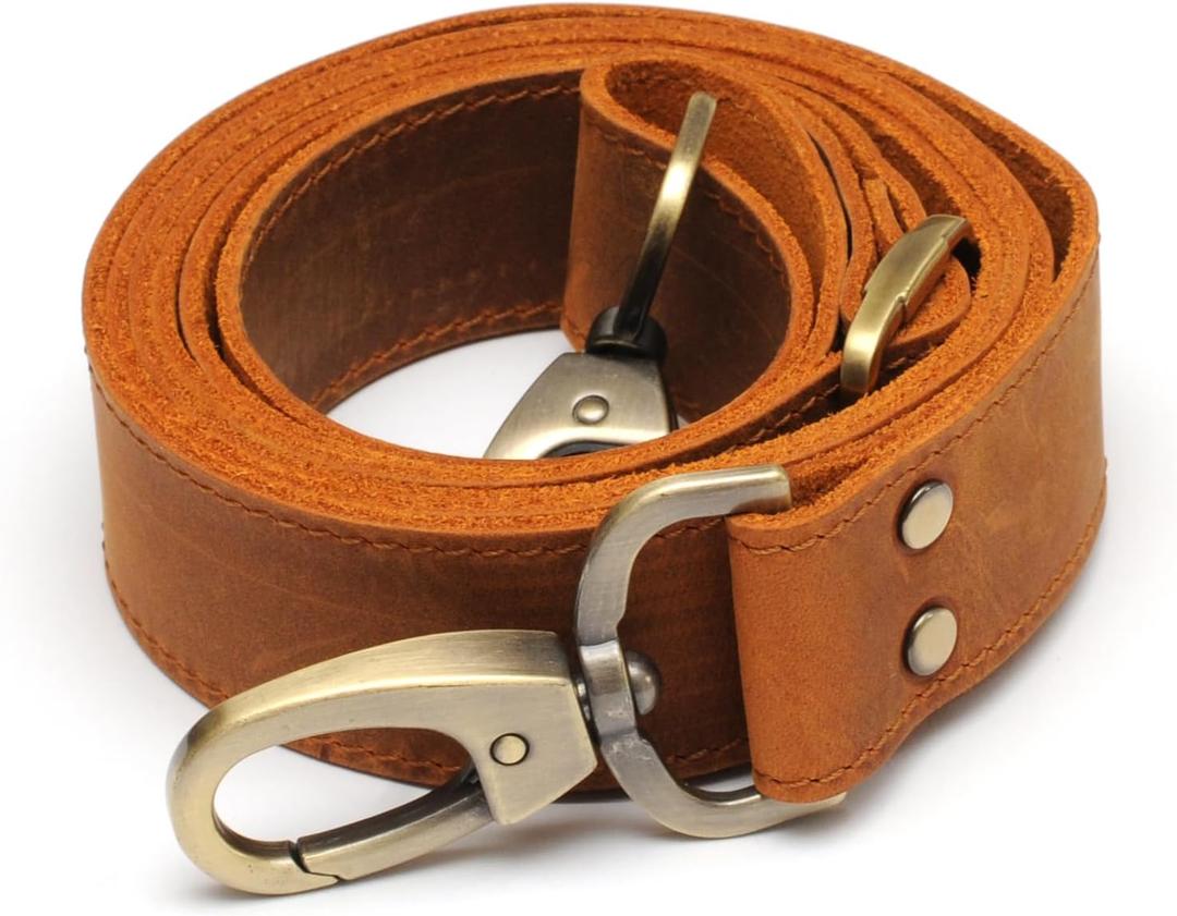 Full Grain Leather Replacement Strap for Handbags, Purses, Crossbody Bags, & Laptop Cases | Adjustable Shoulder Strap with Swivel Clasps | Camel, 1.2 in. Wide