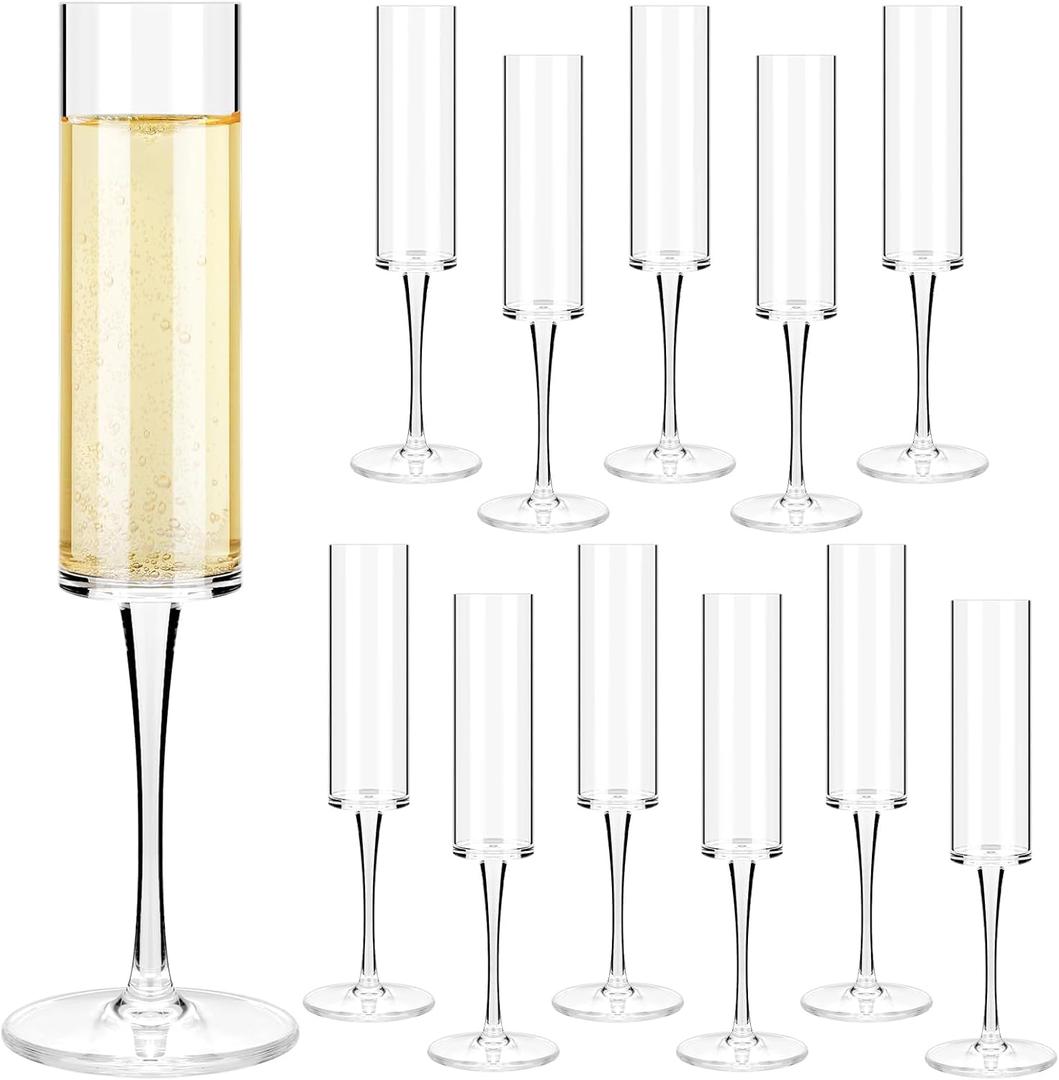 WYTAOHZL 12PCS Acrylic Champagne Flutes 6 OZ Clear Champagne Flutes Plastic Tall Stemmed Champagne Glasses for Wedding Anniversary Birthday Party(Straight Style)