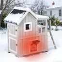 36.64L Outdoor Cat House with Weatherproof Roof, 2 Story Wooden Shelter with Balcony & Ladder,Wild Cat Shelter with 2 Escape Door 2 Lockable Rest Rooms, Large Outside Enclosures for Stray Cat