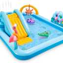 Intex 96" x 78" x 28" Inflatable Jungle Adventure Play Center Spray Kiddie Pool - Backyard Kids Water Slide, Outdoor Blow-Up Splash Pad for Toddlers (Blue)