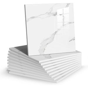Chejiaye Thick 10pcs Marble Peel and Stick Backsplash Surface Waterproof Wall Panels,Self-Adhesive Marble PVC Foam Wall Panels for Kitchen,Bathroom-11.8"x11.8" Kitchen Tile(Not Real Tiles,White Grey)