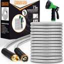 Garden Hose 75ft, Stainless Steel Heavy Duty Water Hose with 10 Function Nozzle Flexible, Lightweight, No-Kink, Pet Proof, Puncture Proof Metal Hose for Yard, Outdoor