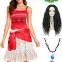 Adult Women Halloween Costume Set with Wig Necklace Princess Costume Dress Up Birthday Outfits Ocean Theme Party (Small)