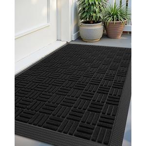 Color&Geometry Front Door Mat Outside Entrance, Heavy Duty Non Slip Low Profile Doormat for Entryway, Trap Dirt and Moisture Welcome Mats All-Weather, Easy Clean, Patio, Garage, 24"x48" Black