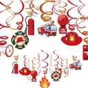 Kristin Paradise 30Ct Fire Truck Hanging Swirl Decorations, Firefighter Party Supplies, Fireman Birthday Theme Decor for Girl Boy Baby Shower, Firetruck Kids 1st Bday Favors